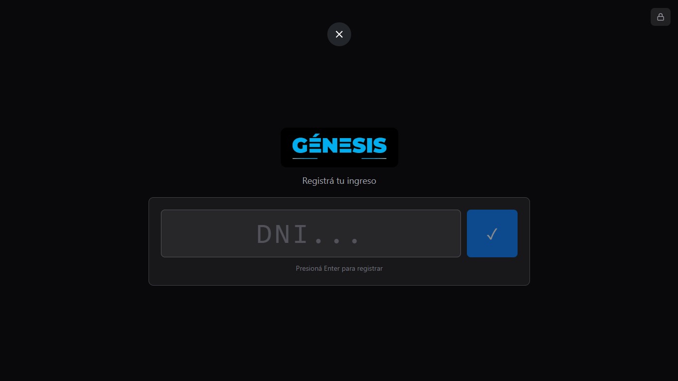 Pantalla de check-in del gimnasio Génesis