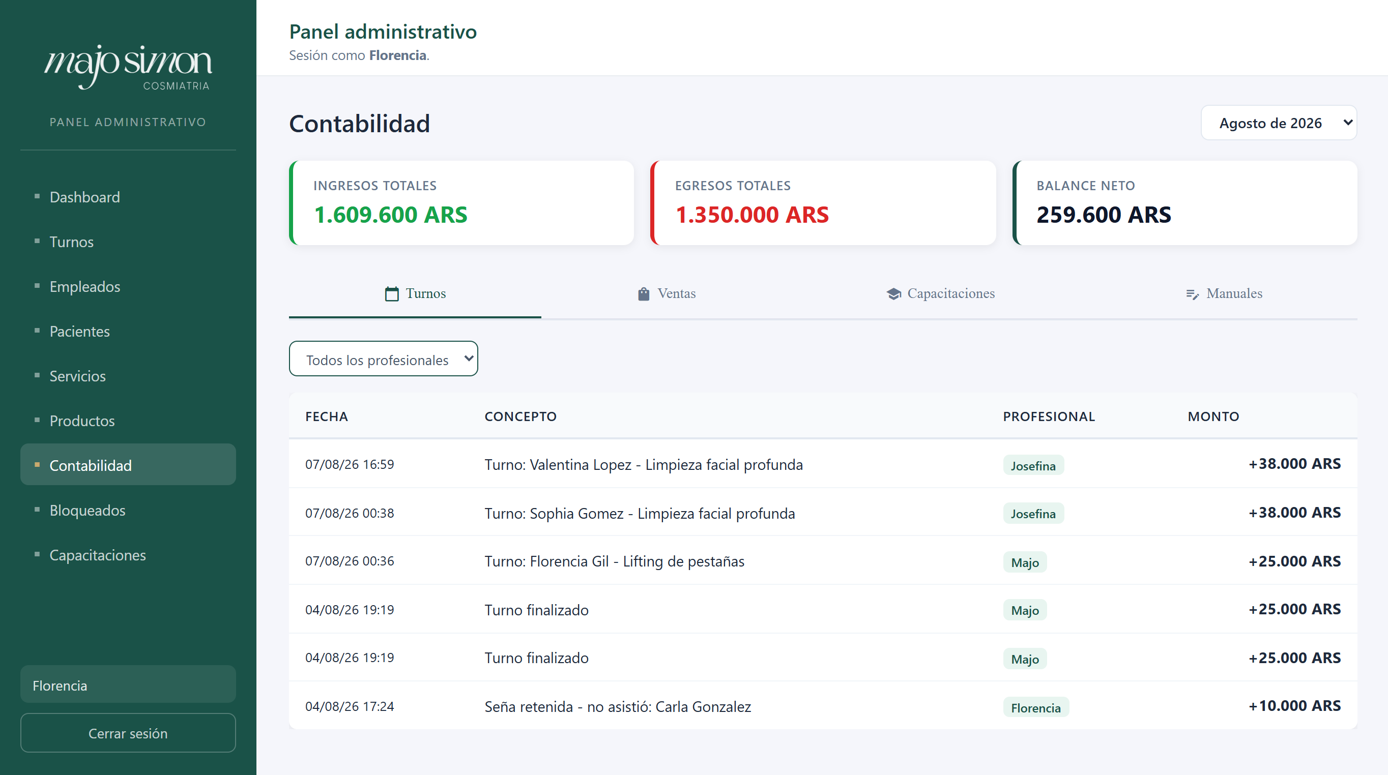 Contabilidad de Majo Simón Cosmiatría
