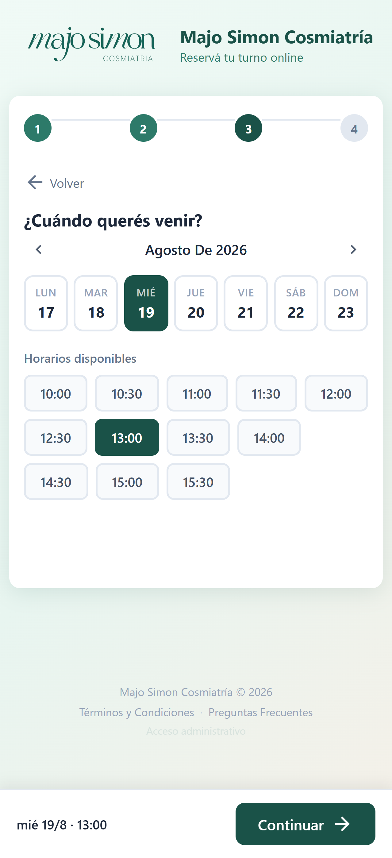 Paso 3: elegir fecha y horario