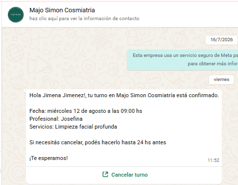 Recordatorio automático de turno por WhatsApp